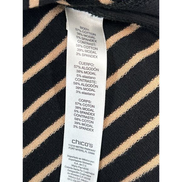 Chicos Zenergy Cardigan Sweater Womens 3 Black Beige Striped Jacket - Picture 6 of 6